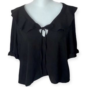 Topshop Black Ruffle Crop Top w/ Ruffle Flutter Sleeves - size women's small S